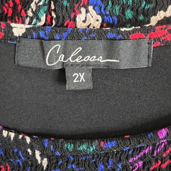 Calessa Womens Tunic Top 2X Multicolor Floral Abstract Print Asymmetrical Hem - Picture 4 of 6